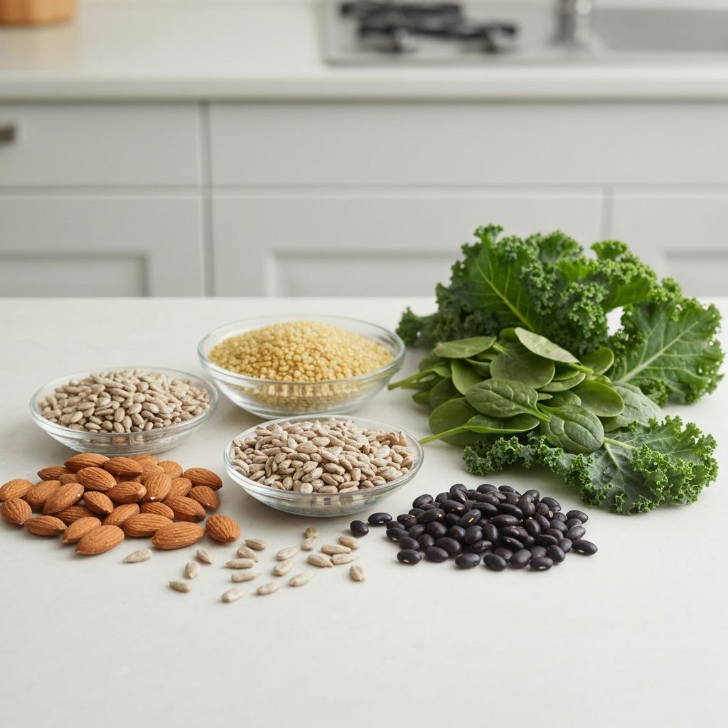 Nutrient-dense foods including nuts, seeds, whole grains, legumes